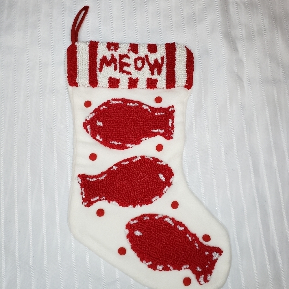 Cat Christmas stocking Embroyed